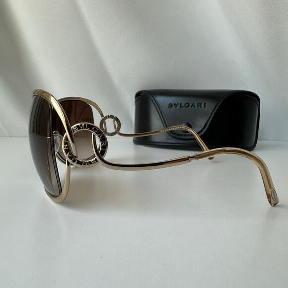 Bvlgari 6026 Oversized Sunglasses Gold Brown Gradient Logo Temple w/ Case main image 4